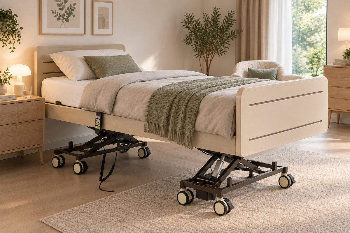 Hoog-laag bed op zwenkwielen in een slaapkamer, eenvoudig te verplaatsen