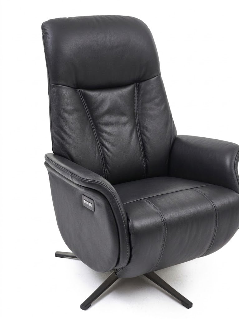 Napels relaxzetel zwart – detail zitting en zijbediening | Swiss Relax