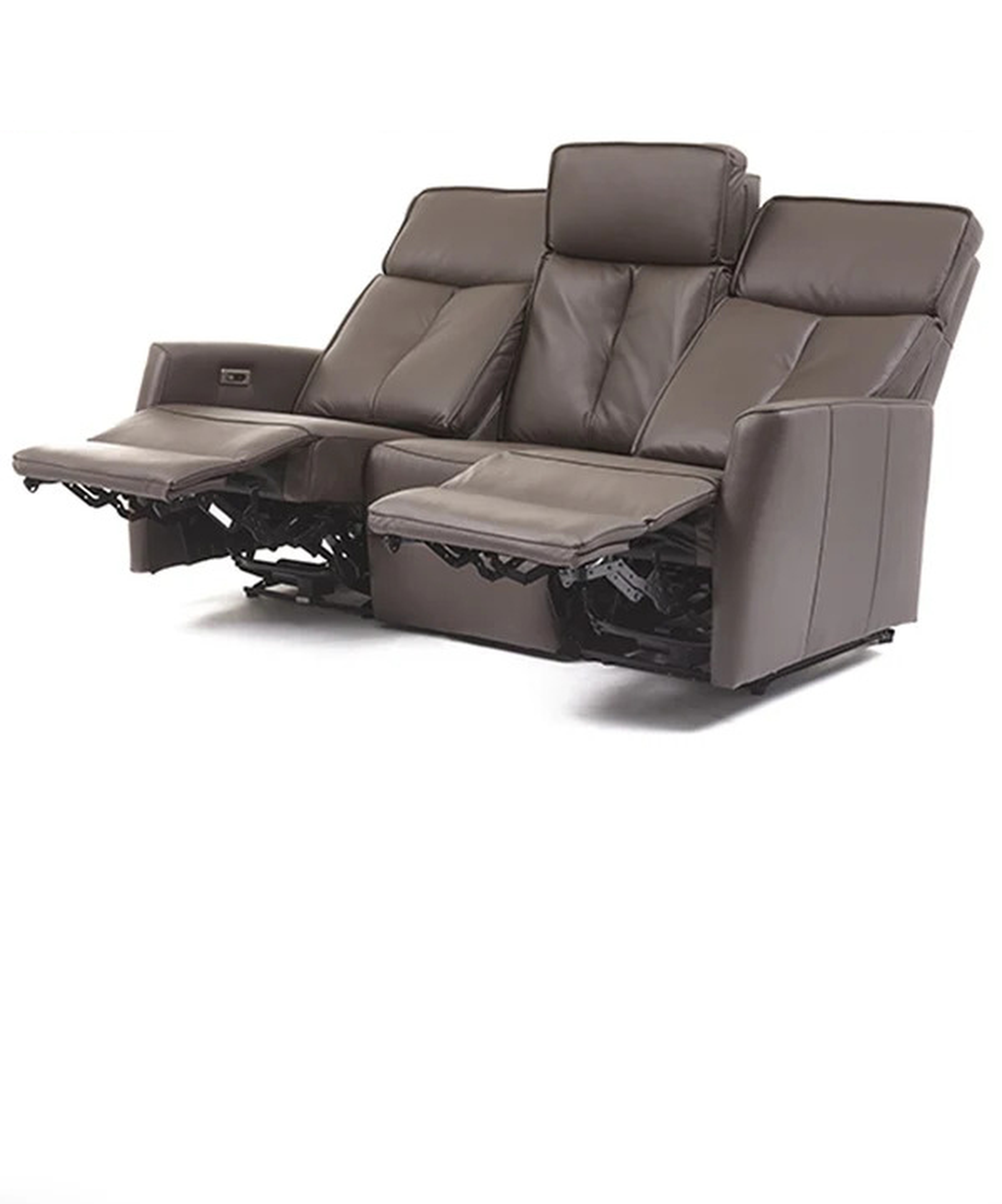 Elektrische 3zit relaxsofa Milaan in taupe leder, beide zitplaatsen uitgeklapt